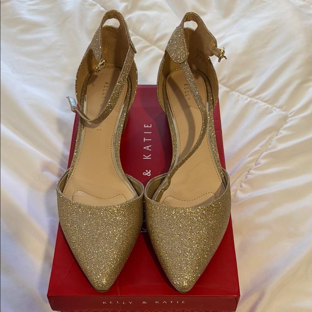 Kelly & Katie Gold Heels with Ankle Strap